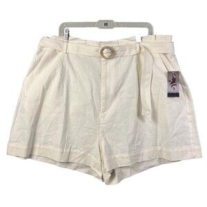 NWT Sofia Vergara Linen-Blend Shorts Women’s 3XL Ivory Belted Paper Bag Waist